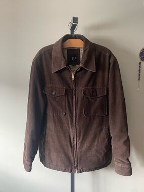 90s Y2K Vintage Gap Corduroy Trucker Jacket Sherpa Lined Brown Grunge Grandpa